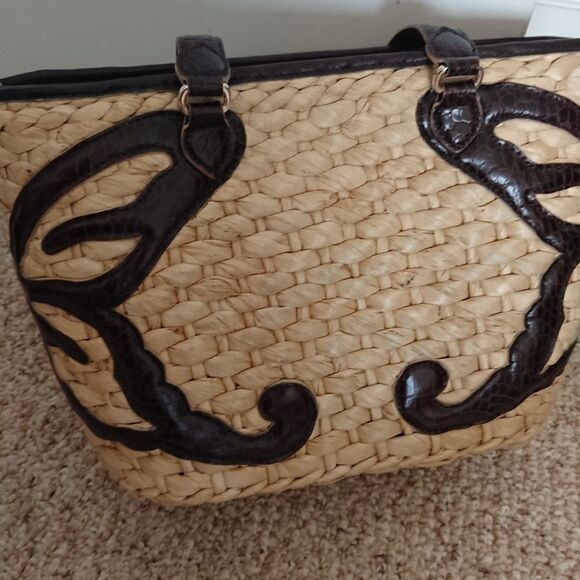 Brighton Scroll weaved straw tote purse leather - butterfly design - Picture 2 of 16